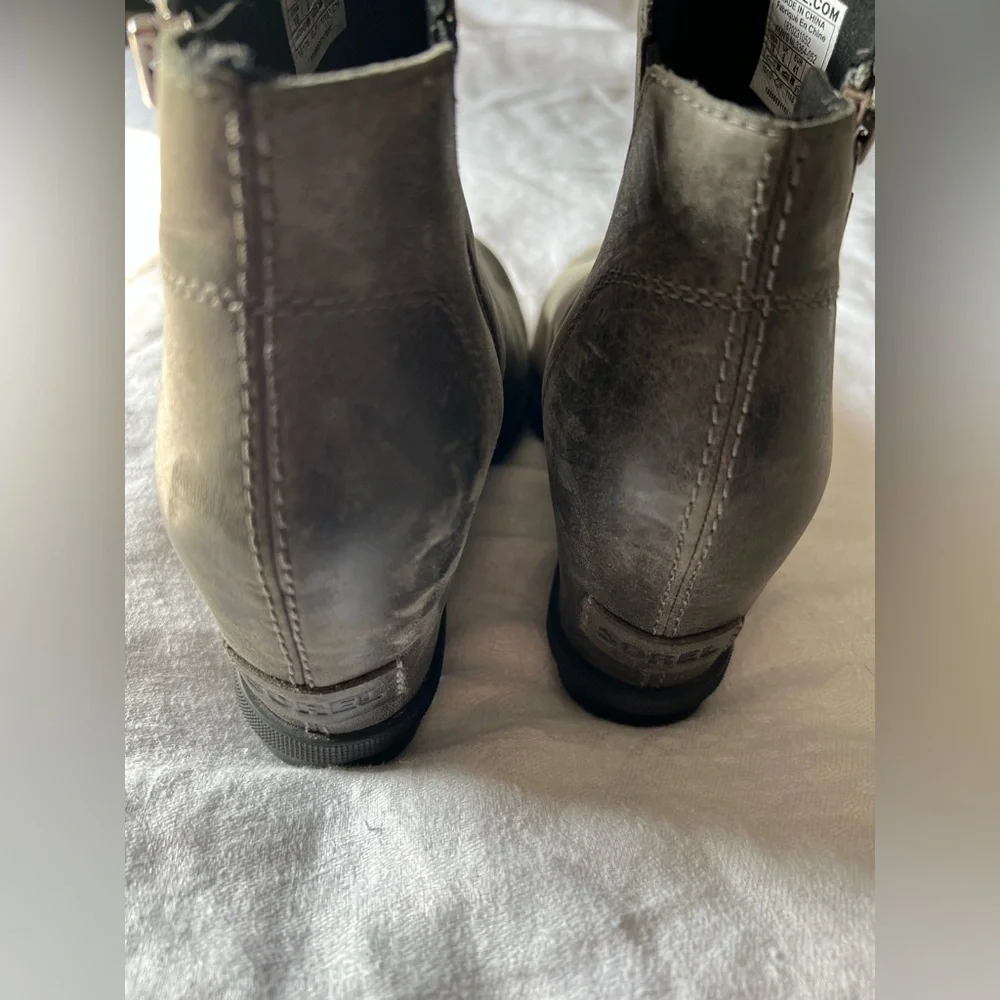 Sorel Gray Leather Boots with Structured Heel - Picture 6 of 8